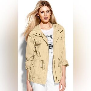 Michael Kors Roll-Tab-Sleeve Hooded Anorak, Color Sand, Size S